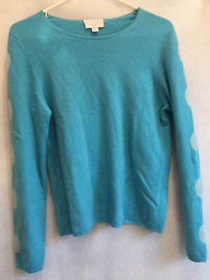 Charter Club Women's Polka Dot Sleeve Cashmere Sweater Blue Petite Medium