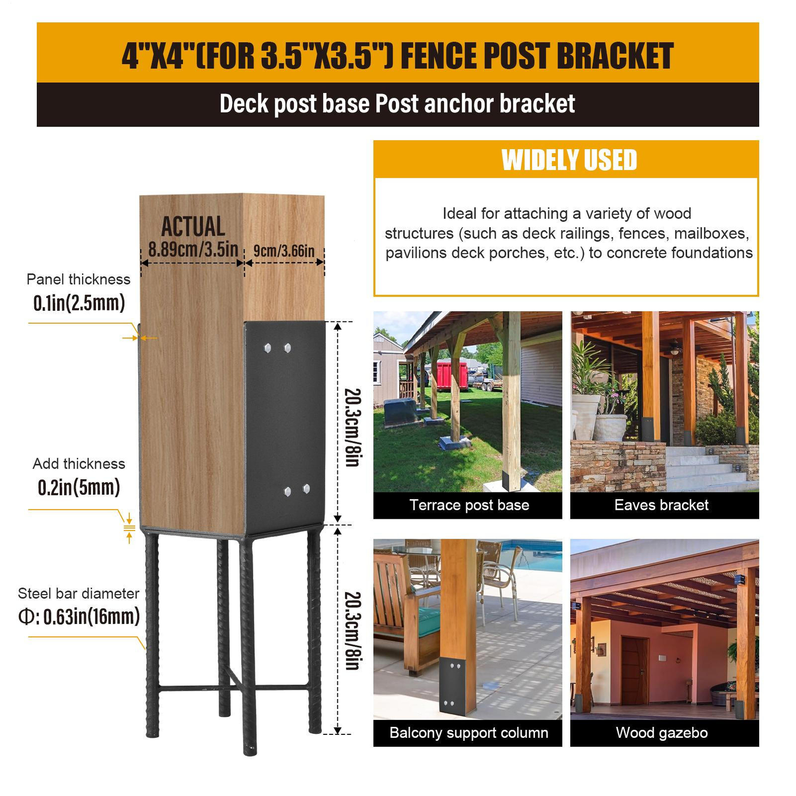 NTUD 4 Pack 6x6 (Inner Size 5.5x5.5) Post Base Brackets Wood Fence Post Anchor