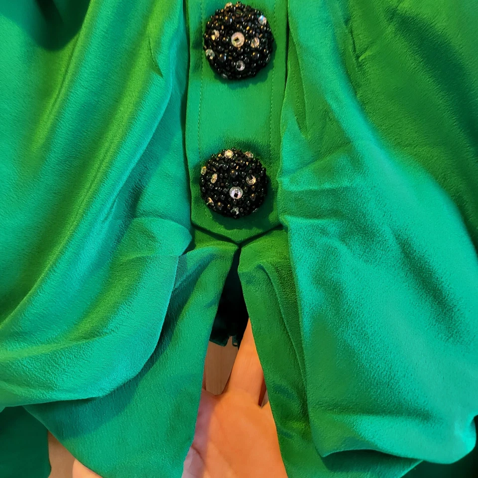 Juego de 2 piezas Saint Romei años 80 100 % verde seda nuevo sin etiquetas Foto 3 de 4