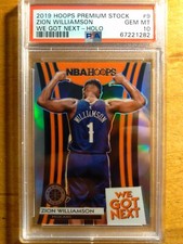 ZION WILLIAMSON 2019 HOOPS PREMIUM WE GOT NEXT HOLO PRIZM RC #9 PSA 10 GEM MINT!