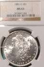 1885 O MORGAN Silver Dollar NGC MS 63 | Uncirculated BU Bright White