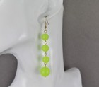 Green beaded earrings bead chandelier wiggly dangle 3 1/8" long lightweight