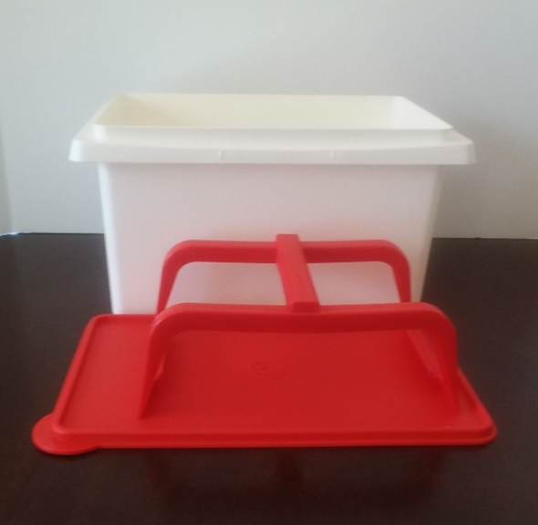 Tupperware Carry-All First Aid Red White Storage Container Lid & Handle