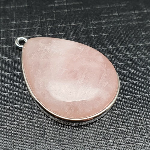 Necklace Large Rose Quartz Crystal Pendant Teardrop Gemstone Silver Plated Chain - Picture 33 of 51