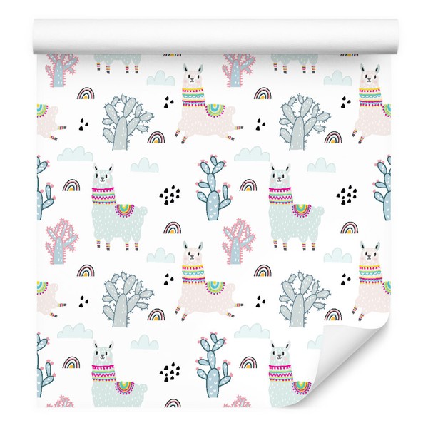 10M Vlies Tapete Kinderzimmer Lamas Regenbogen Wolken Kakteen Xxl 2564-image