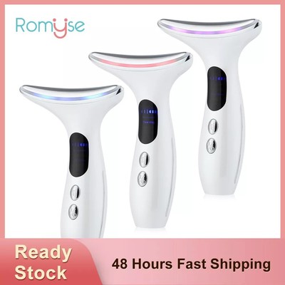 Romyse facial neck massager wrinkle removal 3 colors led photon therapy beauty