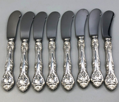 King Edward by Gorham Sterling set of 8 notched Paddle Butter Spreaders 6''