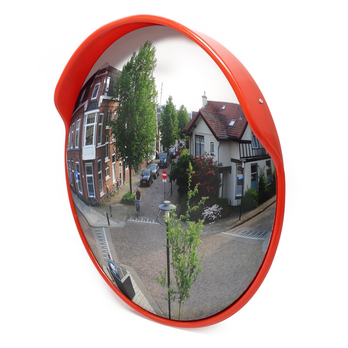 ECD Germany Miroir de Circulation Intérieure Convexe 60 cm - Plastique Rouge Incassable - Rétroviseur de Rue avec Support Pivotant - Signalisation Panoramique de Sécurité et Surveillance