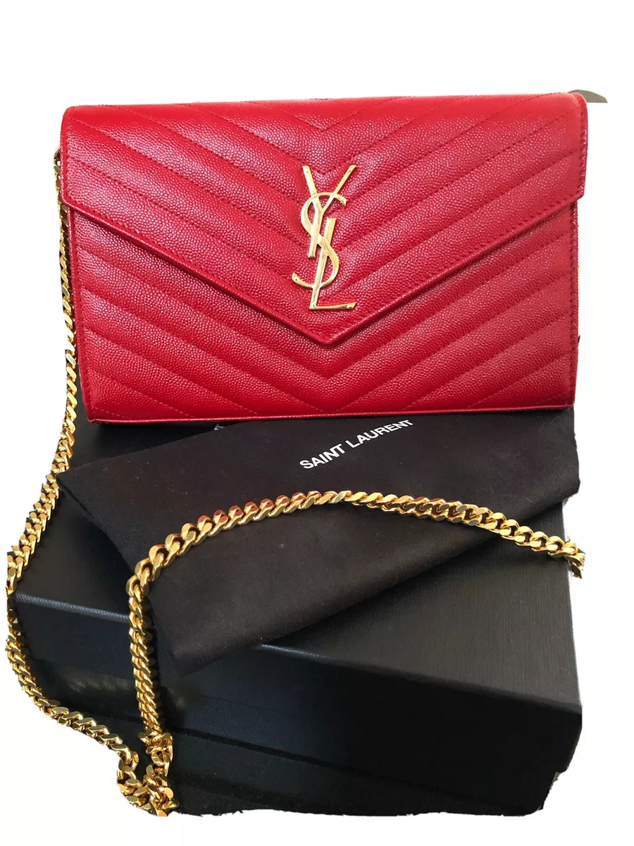 SAINT LAURENT Grain De Poudre Matelasse Chevron Monogram Chain