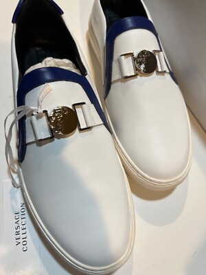 New Versace Collection Men's White w Blue Fashion Low Tops Sneakers Size US 6