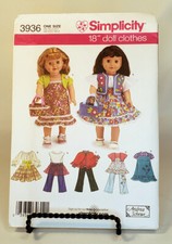 American Girl Doll Clothes Pattern 18" Doll Every Day Clothes Simplicity 3936
