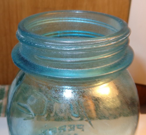 Difícil de encontrar tarro de conservas vintage antiguo #13 bola azul vidrio perfecto cuarto de galón de albañil 1923-1933 - Imagen 10 de 15