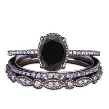 2.6Ct Oval Simulated Black Onyx Wedding Ring Set Sterling Silver 925