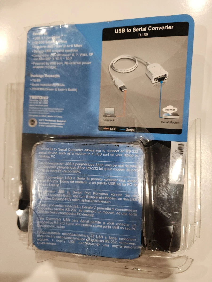 TRENDnet TU-S9 USB To Serial Converter USB 1.1 To RS-232 Male DB9.