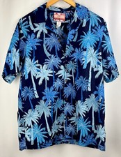 Vintage Authentic RJC Made in Hawaii Camp Shirt Blue White Floral Men  s Large