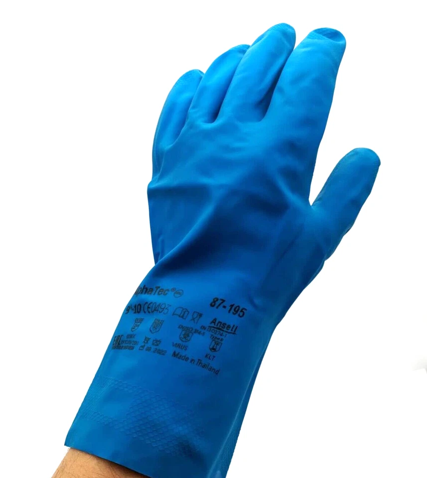6 x Ansell AlphaTec Multipurpose Latex Chemical Protection Long Cuff Gloves XL
