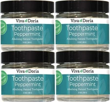 Viva Doria Natural Toothpaste, Peppermint, 3 oz Glass Jars (Pack of 4)