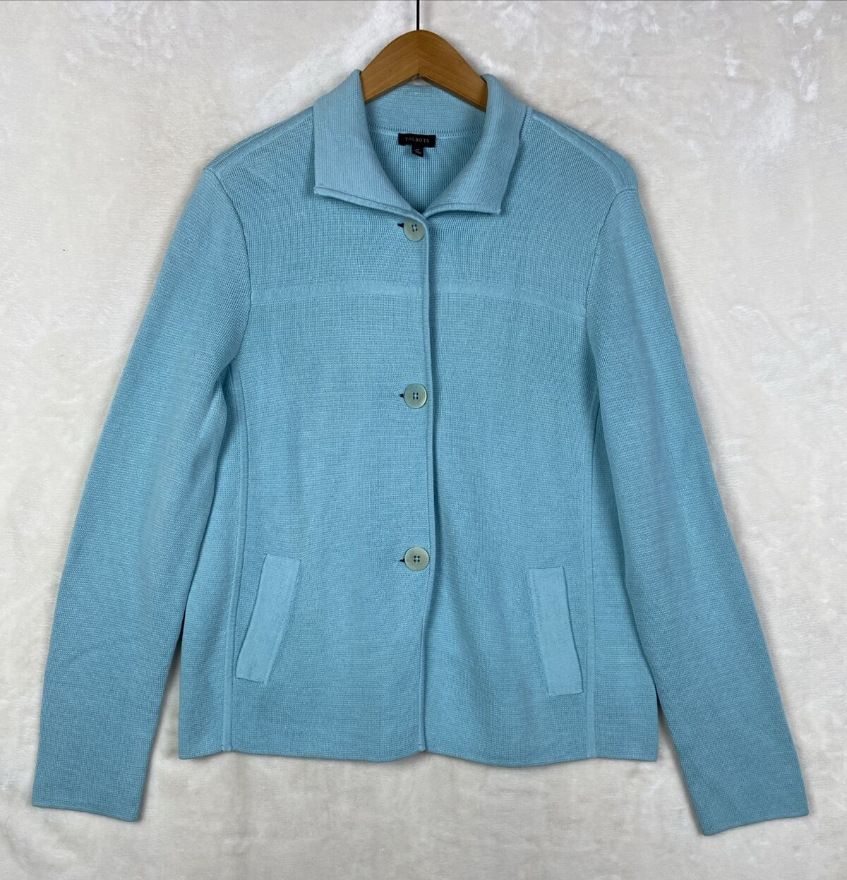 Talbots Womens Medium Blue Button Front Cardigan Sweater in Cotton Rayon Blend-image