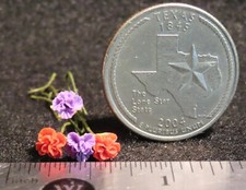 4 Half Open Carnations Red Purple Flower Garden Bouquet 1:12 Miniature 2120