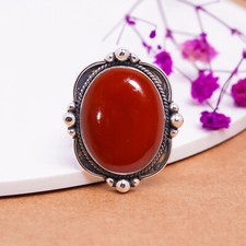 Carnelian Gemstone 925 Sterling Silver Ring Handmade Jewelry Gift For Her.