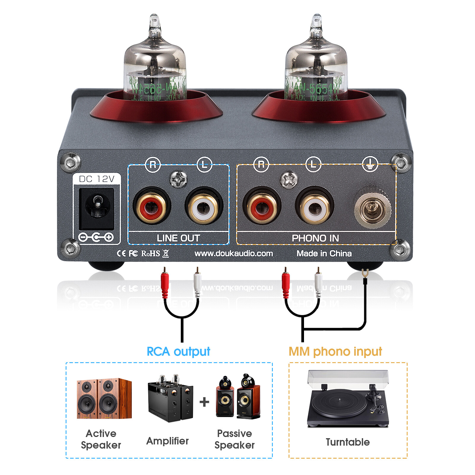 Douk Audio T4PRO Mini GE5654 Valve Tube RIAA Phono Preamp Headphone ...