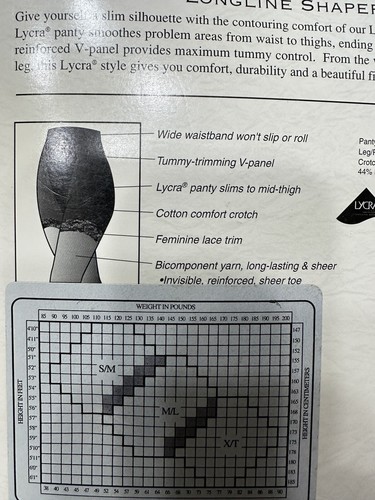 Vassarette Longline Shaper Tummy Control V-Panel Long black #8140 Pantyhose - Picture 6 of 7