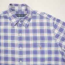 Polo Ralph Lauren Shirt Mens XL Short Sleeve Button Up Blue Plaid Flesh Pony