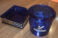 Gauloises Zigaretten Aschenbecher +Windlicht Blau Rund