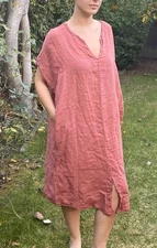 Jot L 100% Linen Dress Cinnamon Italy Lagen Look