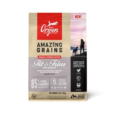 Orijen Amazing Grains Fit Trim Dry Dog Food 4 Pound Wholeprey Protein Kibble