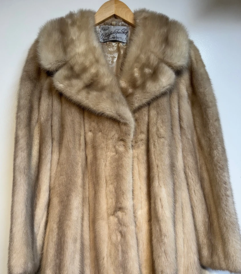 Casaco de vison vintage bege palomino tamanho pequeno loja de pele de campo liso NJ - Imagem 2 de 4