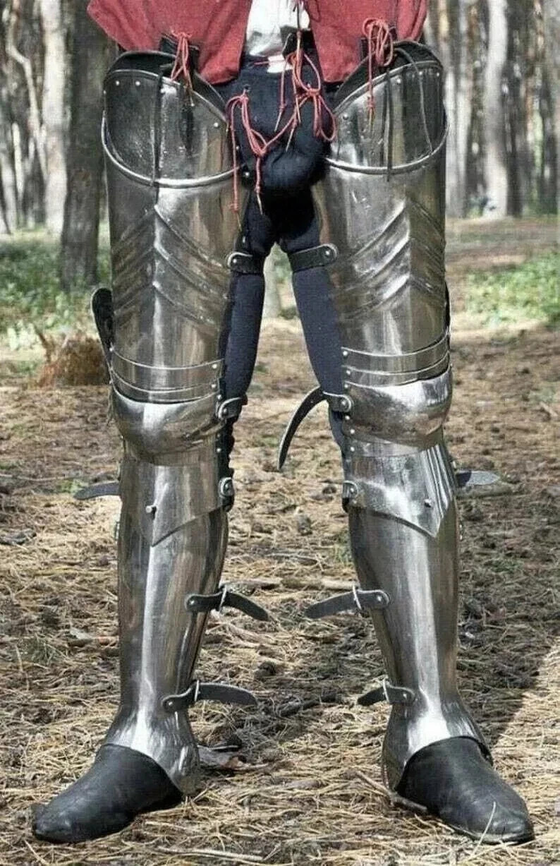 Medieval Gothic Leg Armor Full 18GA Steel knight Greaves Crusader SCA LARP Armor-image