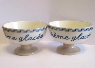 Anthropologie Café Violette Handpainted Stoneware Ice Cream Bowl Set of 2