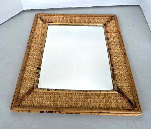 VTG TORTOISE BAMBOO & RATTAN MIRROR PALM BEACH REGENCY 15 X13– MCM HONG KONG