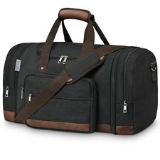 50L Expandable Canvas Duffle Bag Weekender Travel Carry On Gym Black