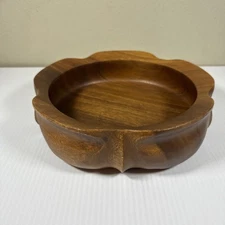 VTG Carved Sculpted Acacia Bowl 10” MCM Scalloped Edges Centerpiece Farmhouse