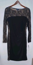 Chaps Ralph Lauren Black Lace Dress Women's Size Large New With Tags