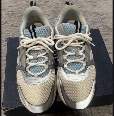 Dior Men's White/Gray/Blue Low Top Lace-Up Athletic Sneakers