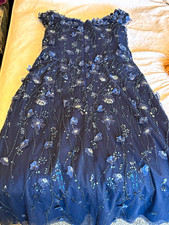 Teri Jon Blue Off-the-Shoulder Sequin Embroidered Dress, Size 10 Regular