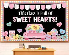 Valentines Day Bulletin Board Set Colorful Conversation Hearts Truck Cutouts ...
