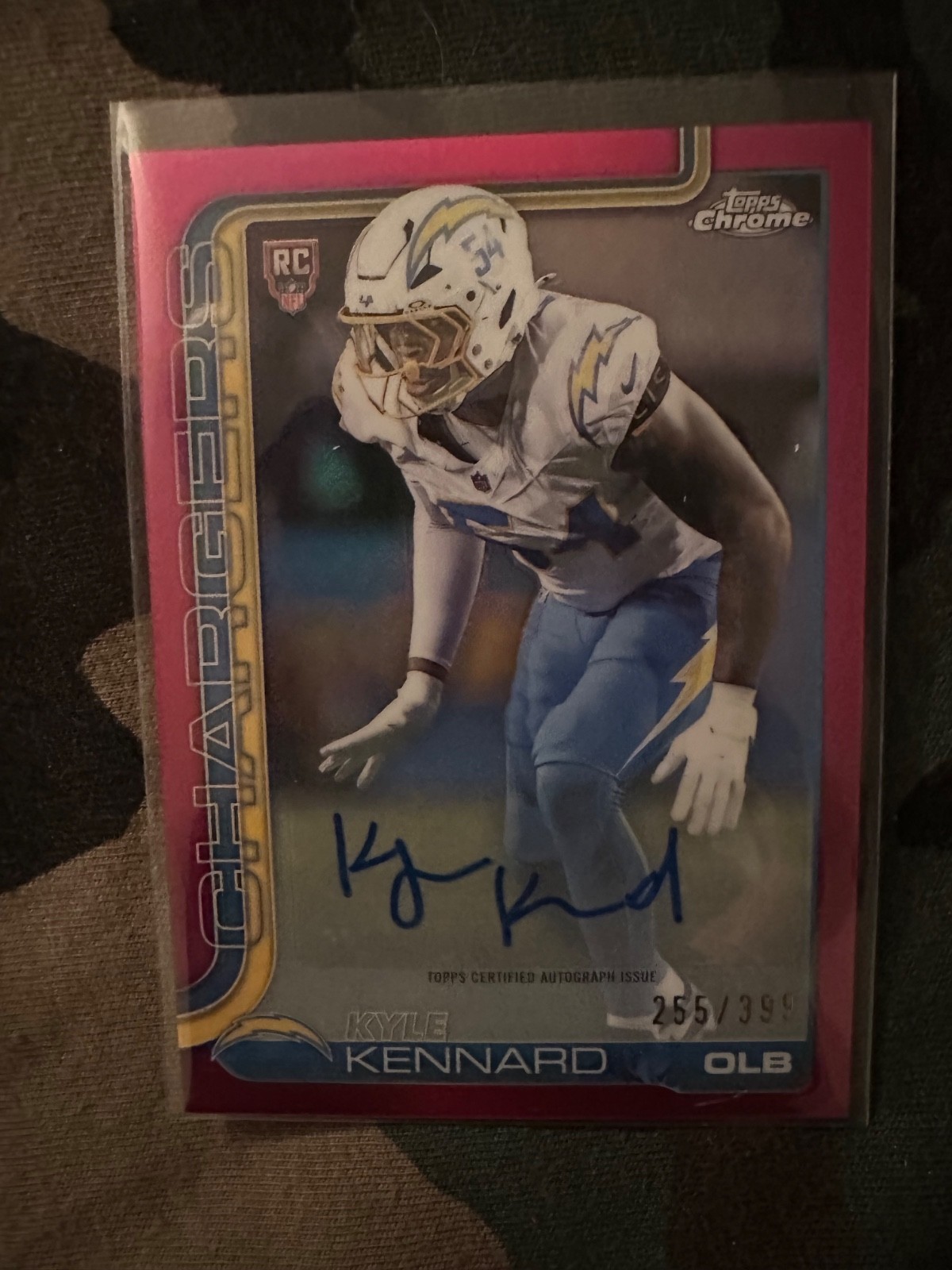 2025 Topps Chrome Kyle Kennard Rookie Auto Pink RC Refractor Auto /399 Chargers