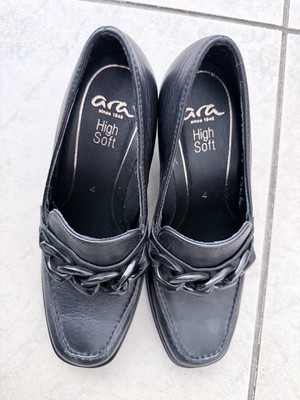 ara High Soft Damen Leder Halbschuhe schwarz Slip-On Karree Kette EU 37