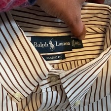 Ralph Lauren Men's, Classic Fit Long Sleeve Shirt, Blue, L/16 Red Stripe