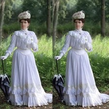 High Neck Victorian Walking Dress 1900s Edwardian Lace Belle Epoque Duchess