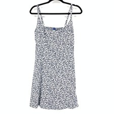 Old Navy Mini Dress Womens Size Large Blue White Micro Floral Print A-Line