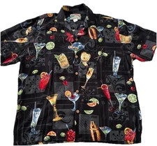 VTG Paradise Found Hawaiian Cocktail Wine Martini Glass Mens XL 100% Rayon Shirt