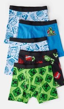 Boys 5-Pack Minecraft Print Boxer Brief Underwear - Blue/Green/Black Size 8 NEW