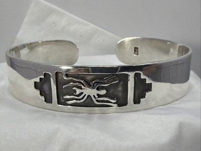 Sterlingsilber 950 peruanische Inka Nazca Linien Spinne breite Manschette Armband 6,5'' 21G
