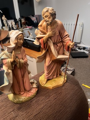 Vintage Fontanini Heilige Familie Weihnachten Maria Josef Harz Statue Krippe Italien
