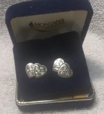 Montana Silversmiths Silver Engrave Double Heart Stud Earring Set With Box ECU